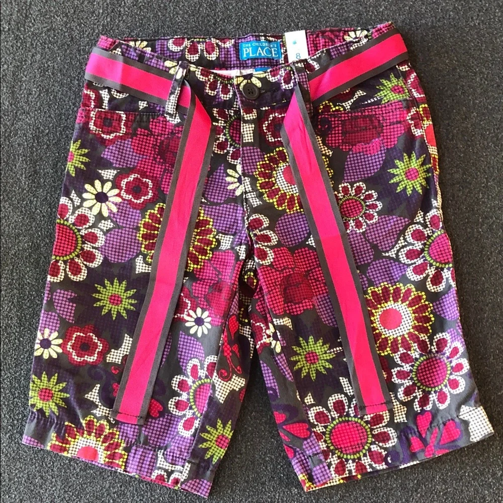 The Children's Place Girls 100% Cotton Floral Shorts Adjustable Waist Size 8
